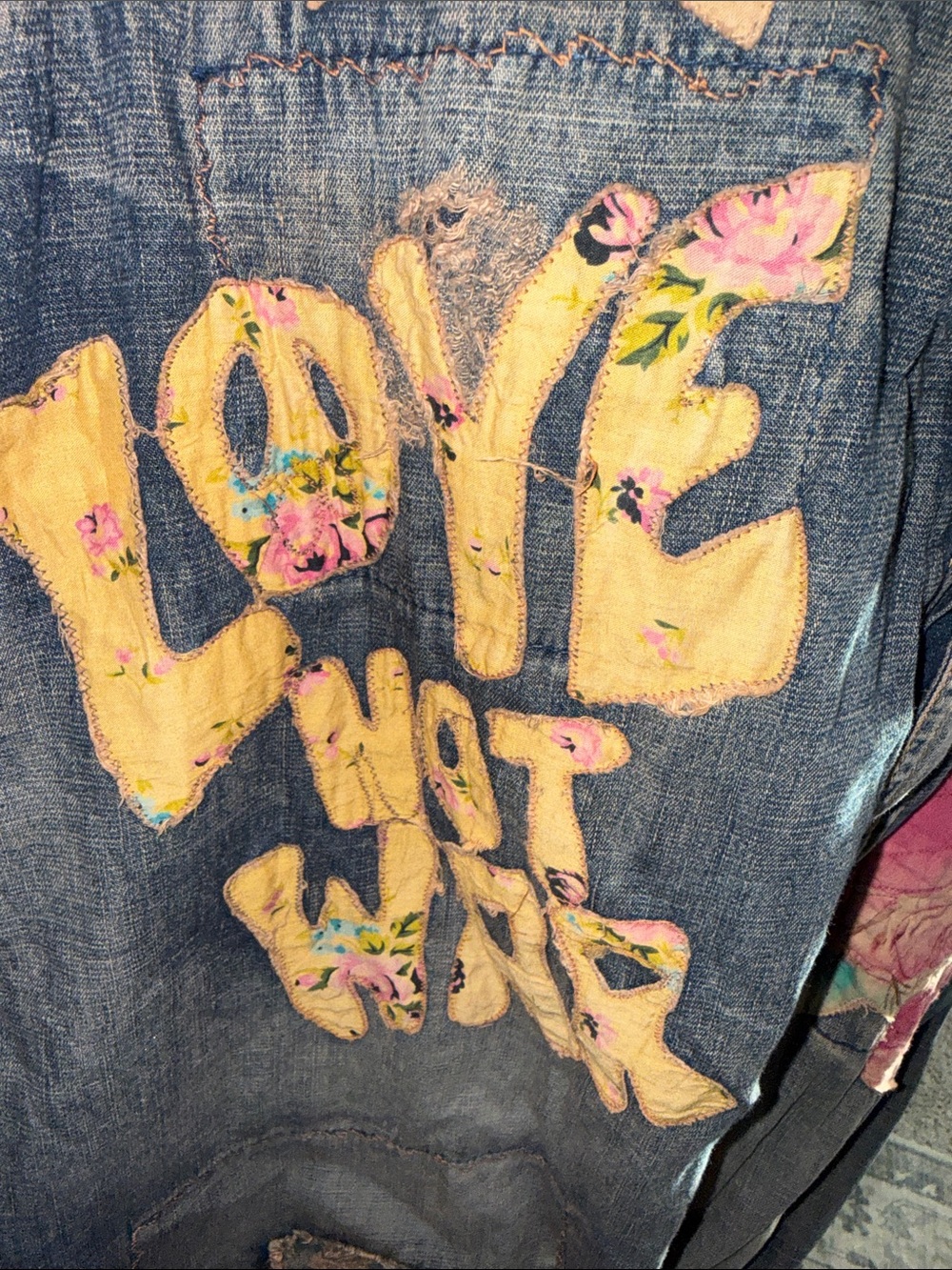 Jaded Gypsy Floral Patchwork Denim Overalls - Pink & Yellow Embroidered Design - Picture 8 of 9